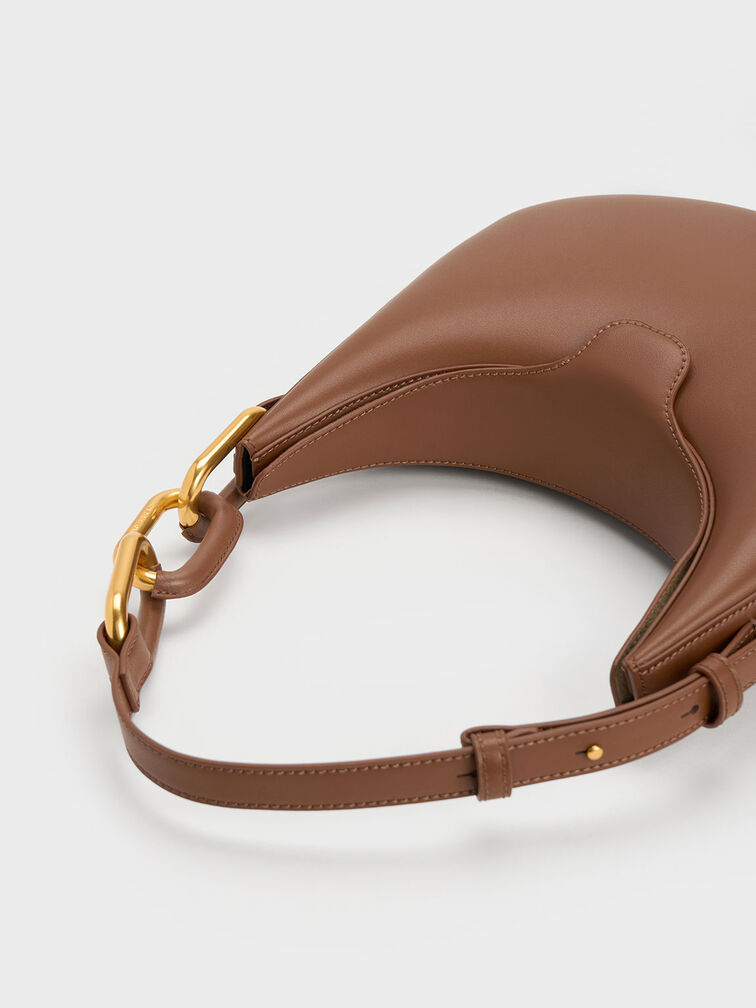 Chocolate Kora Metallic-Accent Moon Bag - CHARLES & KEITH UK