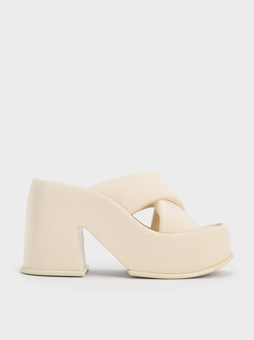 Toni Puffy-Strap Crossover Platform Mules, Chalk, hi-res