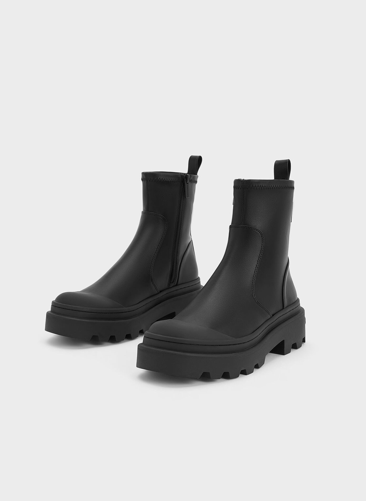 Indra Chunky Ridged-Sole Ankle Boots, Black, hi-res