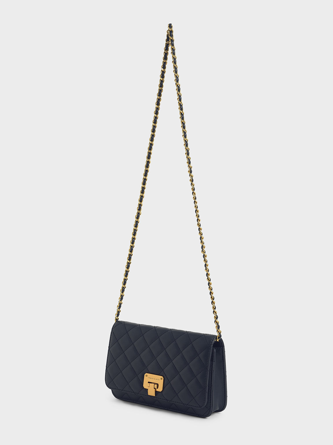 Quilted Push-Lock Clutch, Navy, hi-res