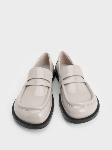 Asymmetric Penny Loafers, Grey, hi-res