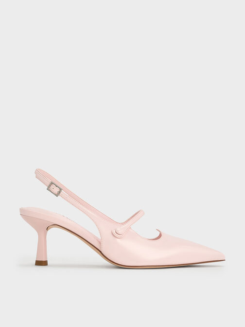 Pointed-Toe Mary Jane Slingback Pumps, Light Pink, hi-res