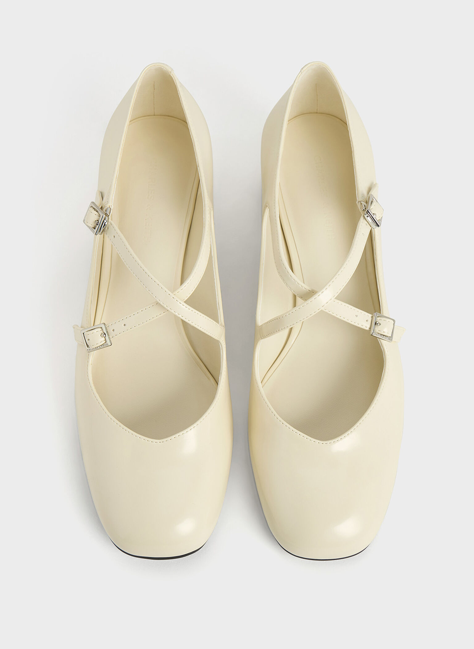 Patent Crossover-Strap Block-Heel Mary Janes, Chalk, hi-res