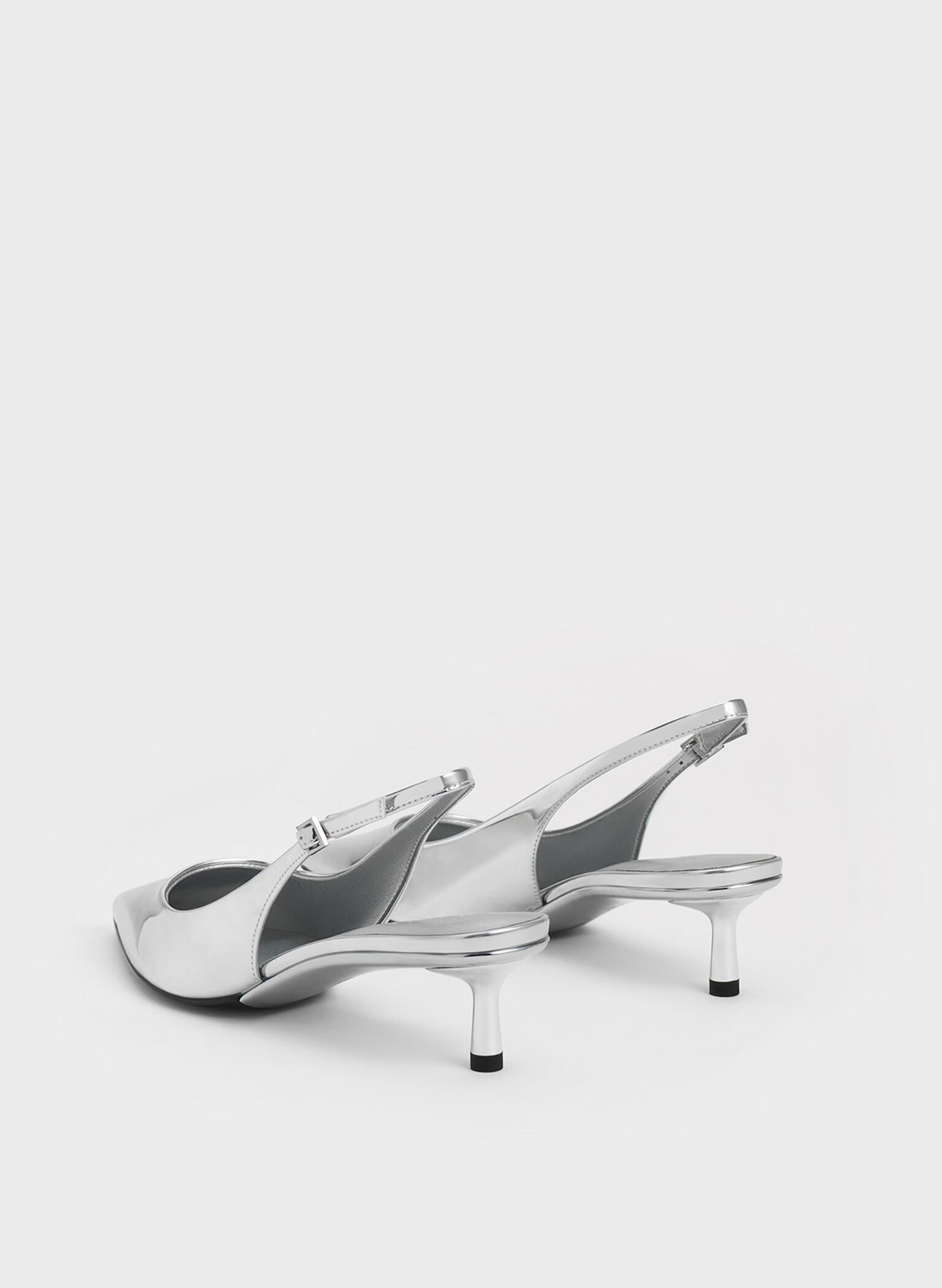 Metallic Pointed-Toe Slingback Pumps, Silver, hi-res