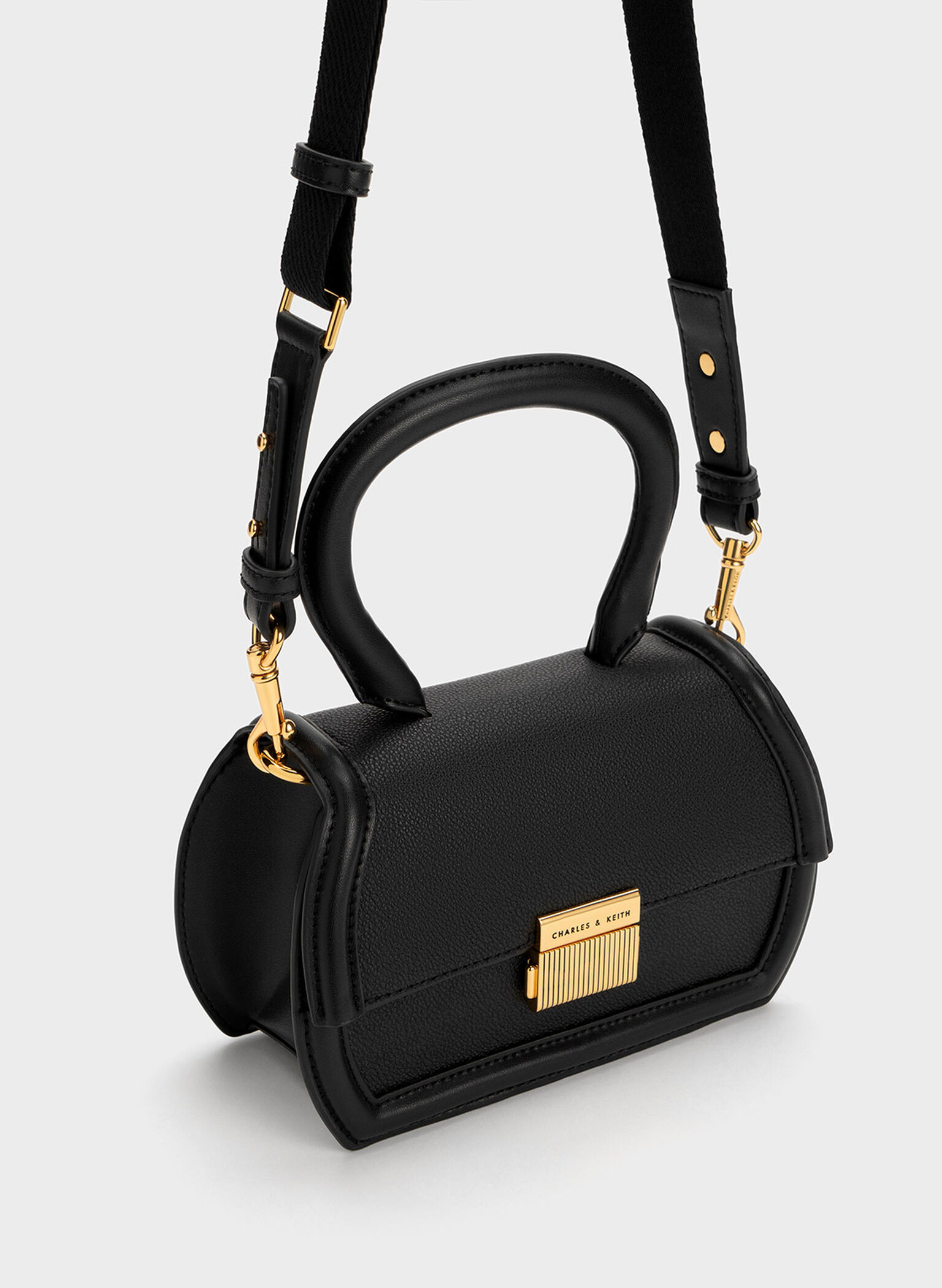Leona Sculptural Top Handle Bag, Black, hi-res