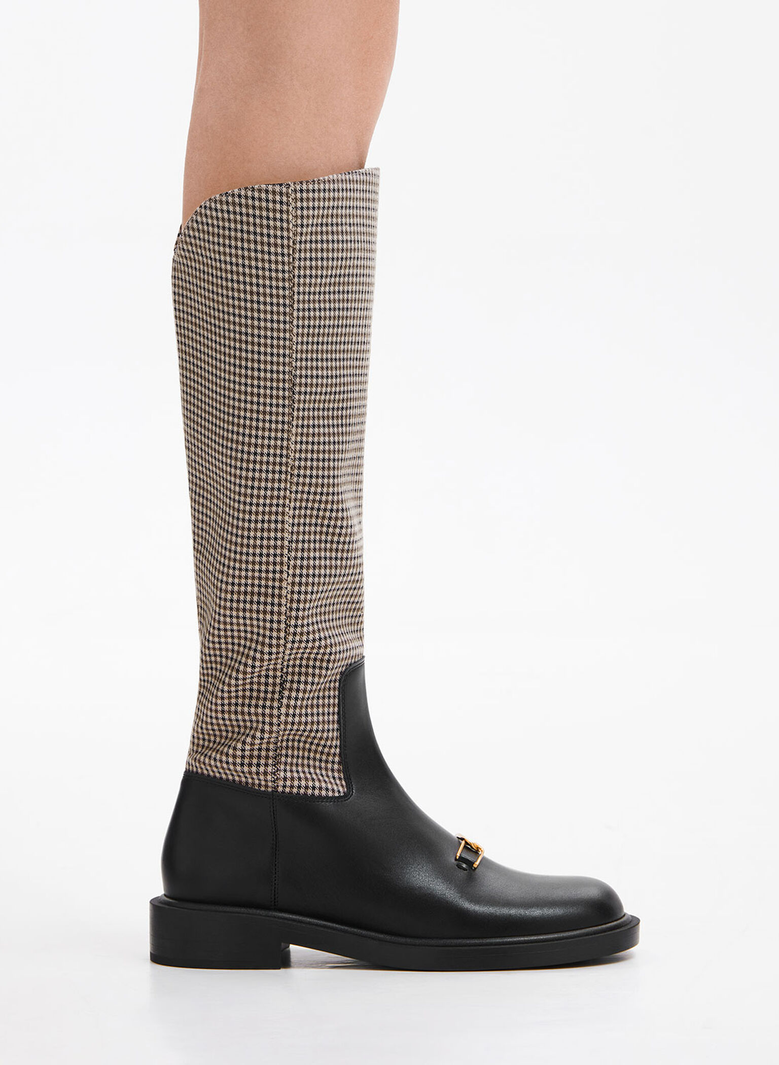 Gabine Leather Checkered Interlocking-Accent Knee-High Boots, Multi, hi-res