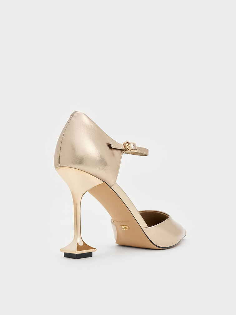 Jacqueline Leather Sculptural-Heel Pumps, Champagne, hi-res