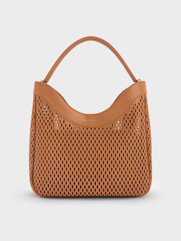 Juno Perforated Hobo Bag, Russet Brown, hi-res