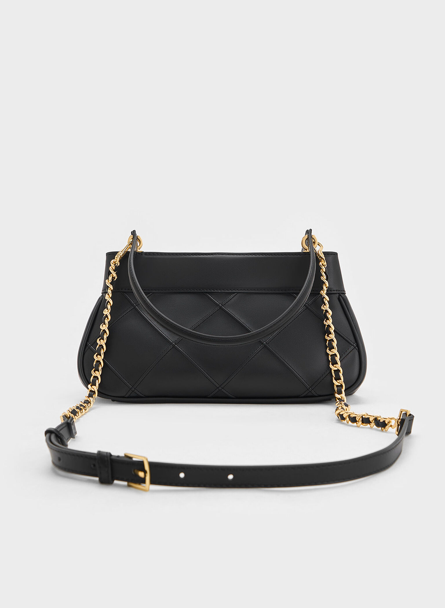 Eleni Quilted Shoulder Bag, Black, hi-res