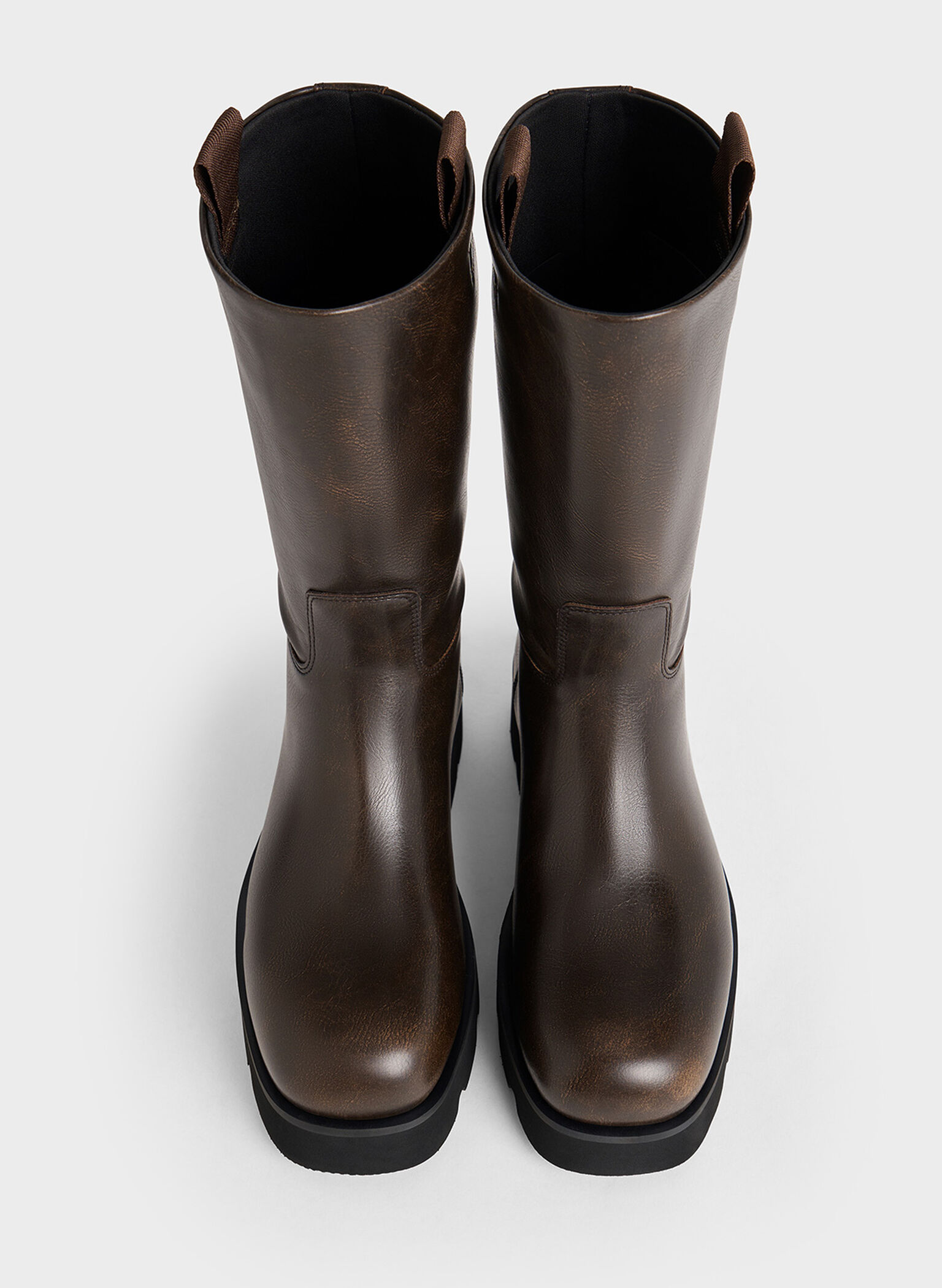 Double Pull-Tab Calf Boots, Dark Brown, hi-res