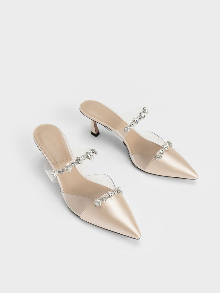 Gem-Embellished Clear Strap Mules, Nude, hi-res