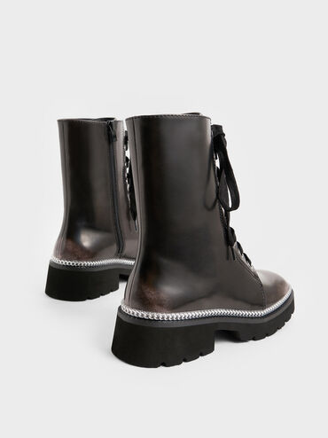 Chain-Trim Lace-Up Boots, Dark Grey, hi-res