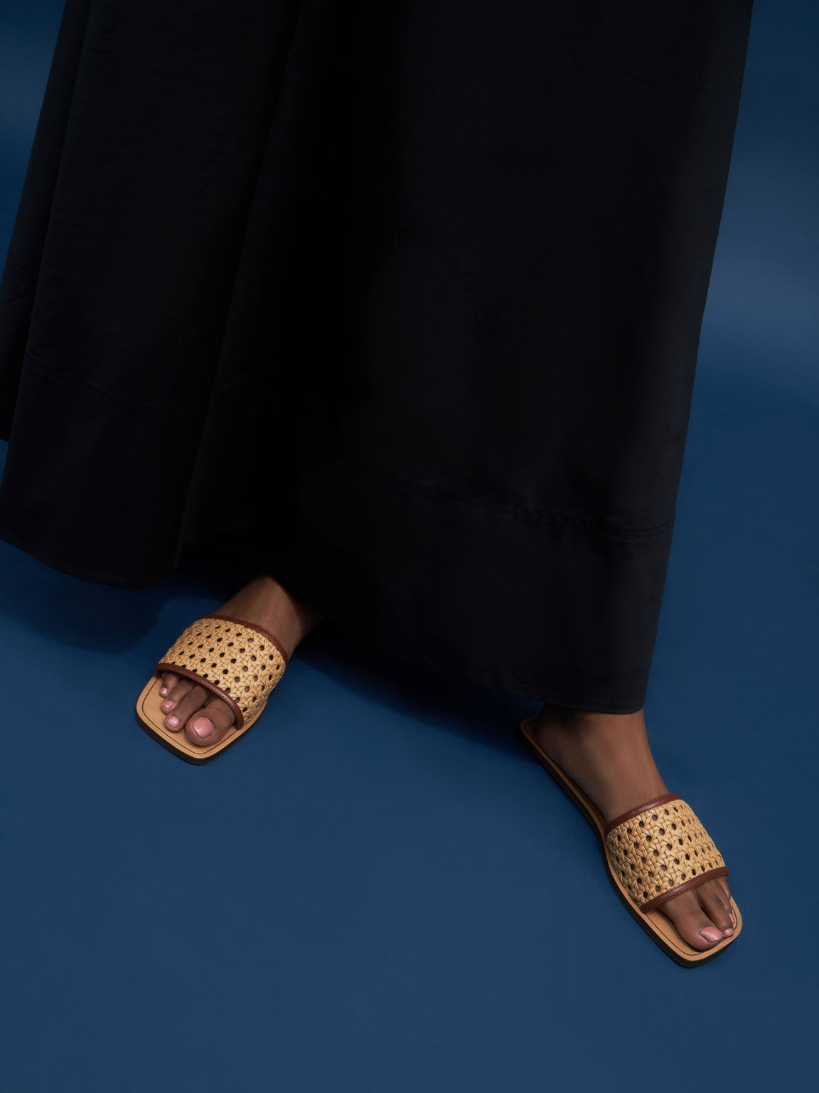 Woven Slide Sandals, Brown, hi-res