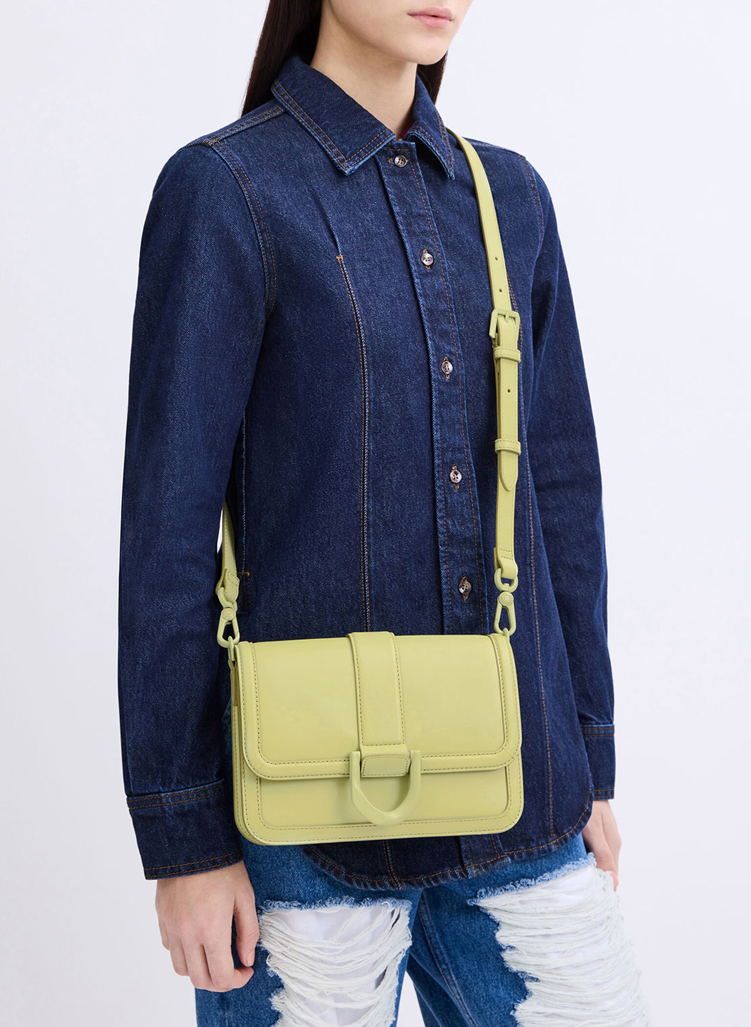 Gabine Leather Crossbody Bag, Green, hi-res