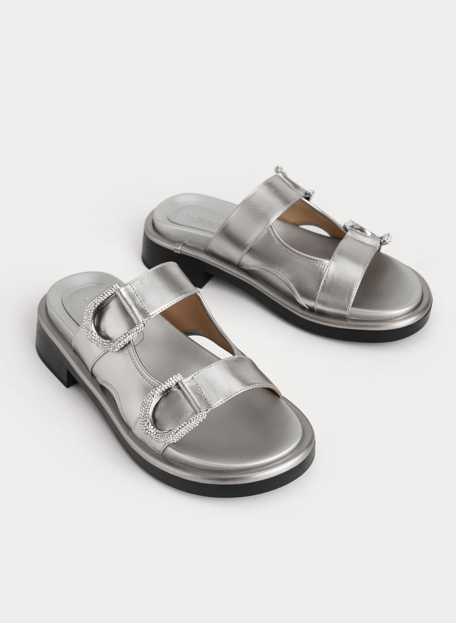 Gabine Leather Slides, Pewter, hi-res