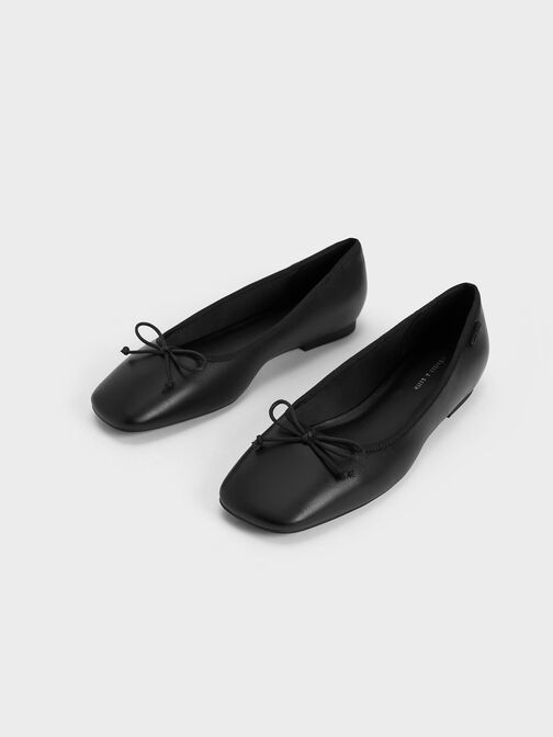 Rhea Bow Ballerinas, Black, hi-res