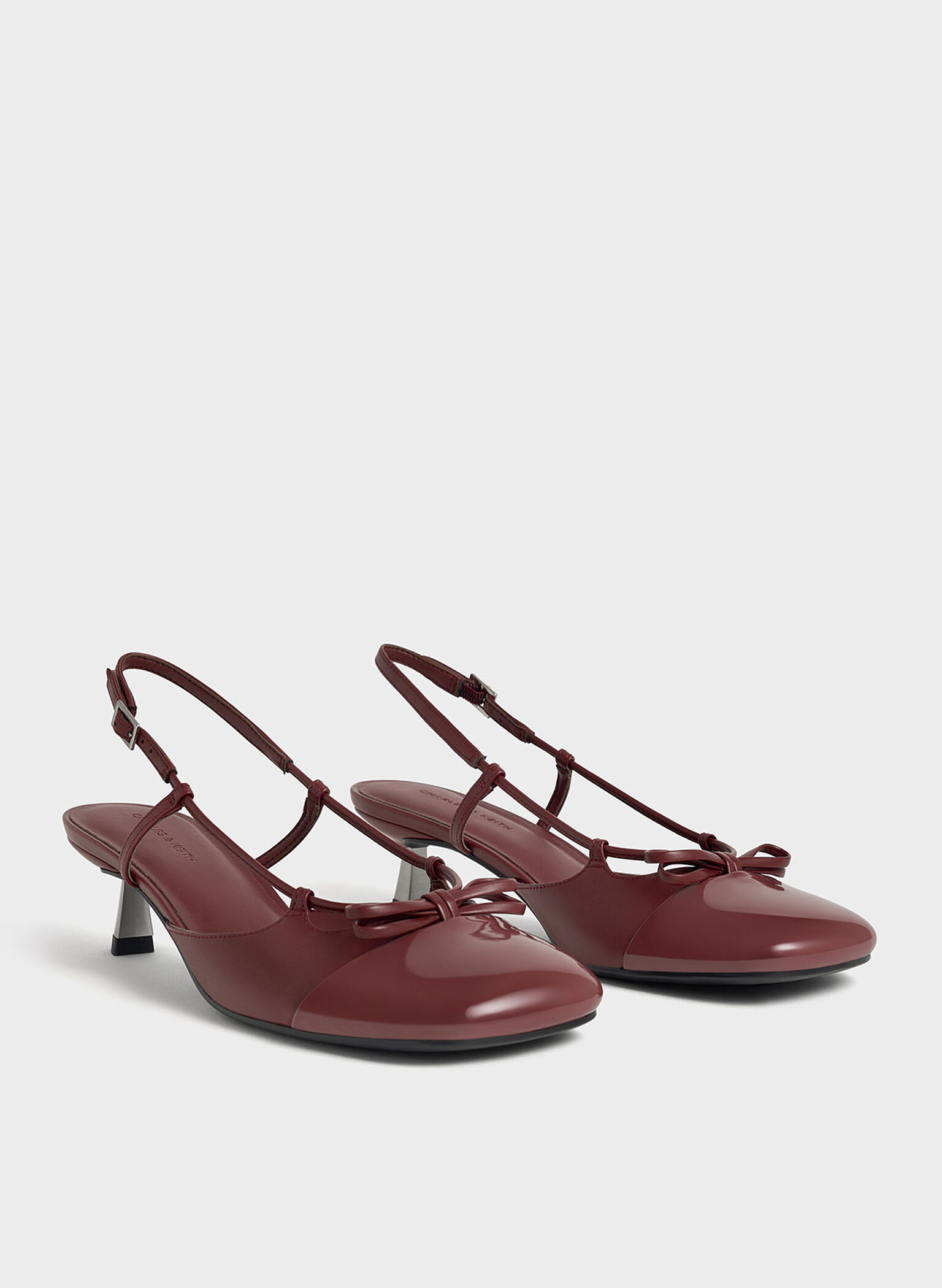 Patent Cap-Toe Bow Slingback Pumps, Burgundy, hi-res