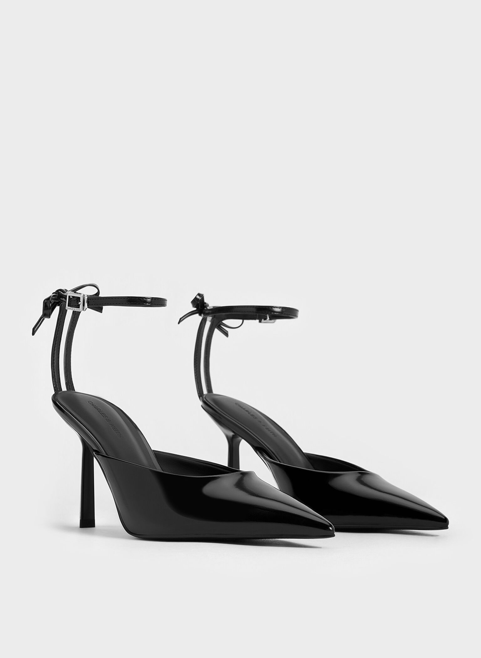 Bow Ankle-Strap Pointed-Toe Stiletto Pumps, Black Box, hi-res