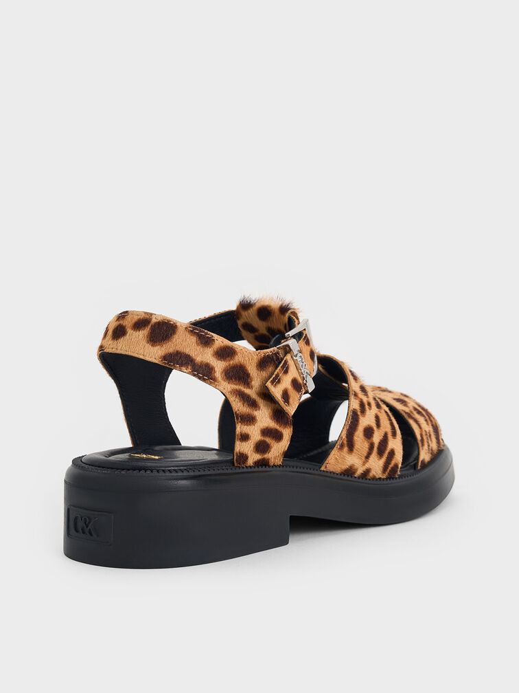 Leopard-Print Textured Caged Sandals, Multi, hi-res