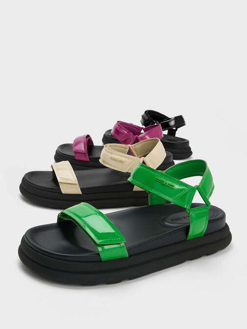 Patent Strappy Sports Sandals, Black Patent, hi-res