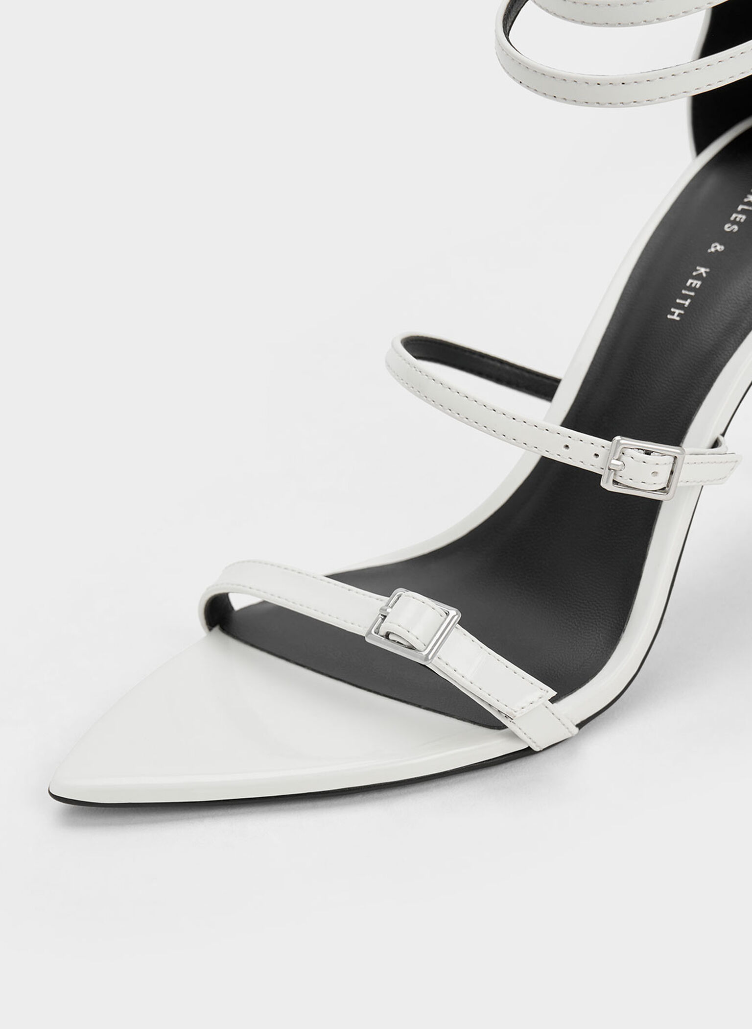 Patent Strappy Heeled Sandals, White, hi-res