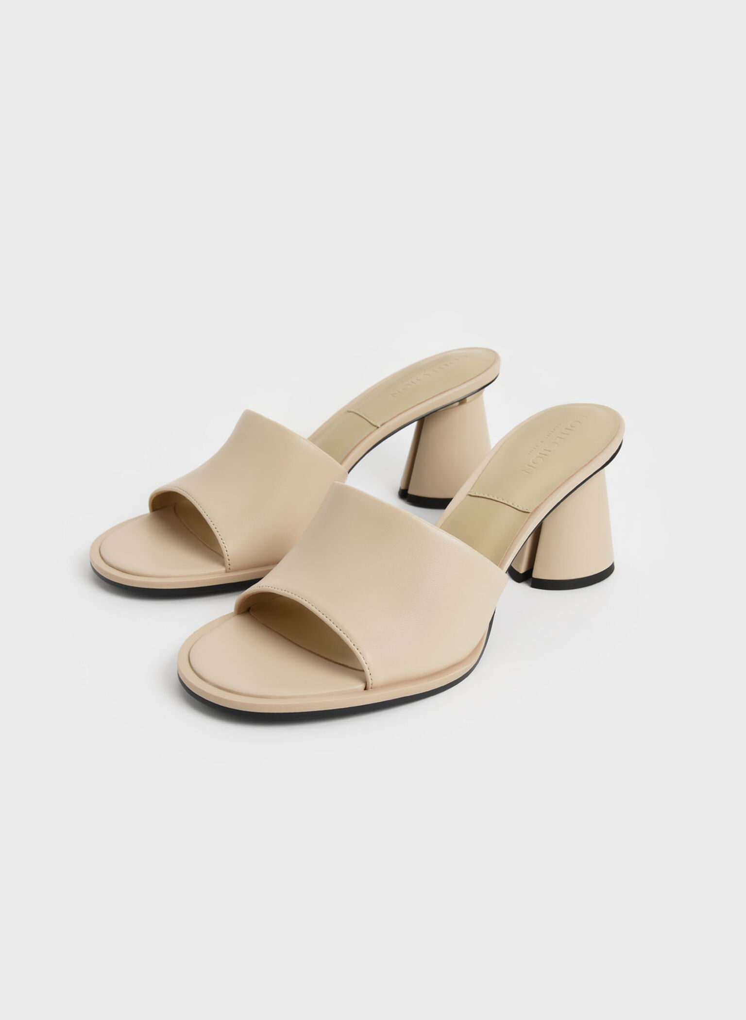 Medina Leather Cylinder Heel Mules, Beige, hi-res