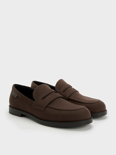 Arven Faux Suede Penny Loafers, Dark Brown Textured, hi-res