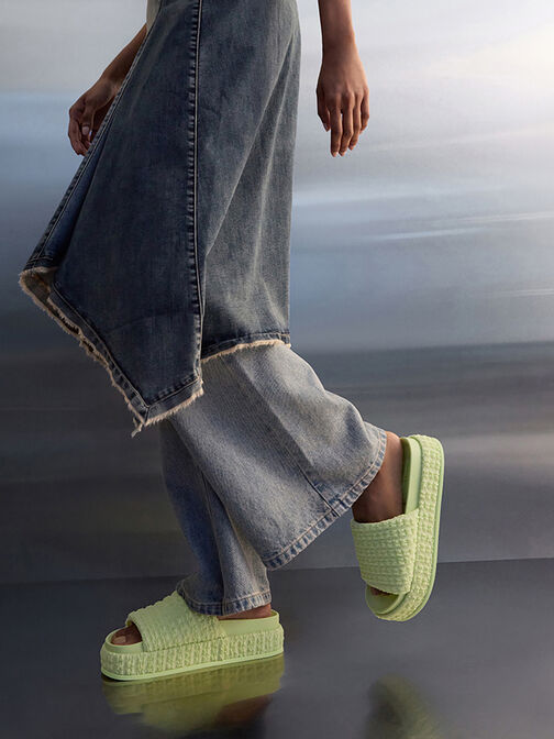 Loren Textured Platform Sandals, Light Green, hi-res