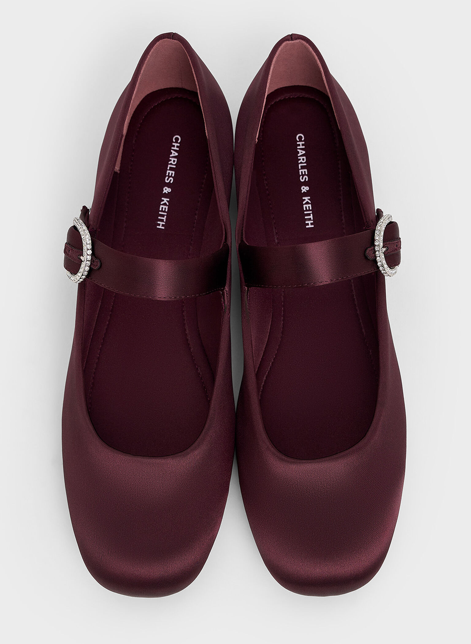 Jannie Satin Crystal-Buckle Mary Janes, Burgundy, hi-res