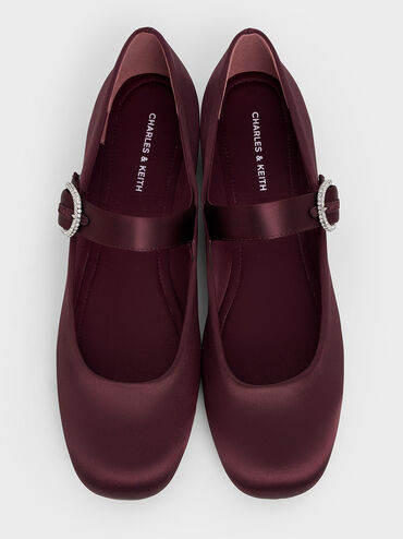 Jannie Satin Crystal-Buckle Mary Janes, Burgundy, hi-res