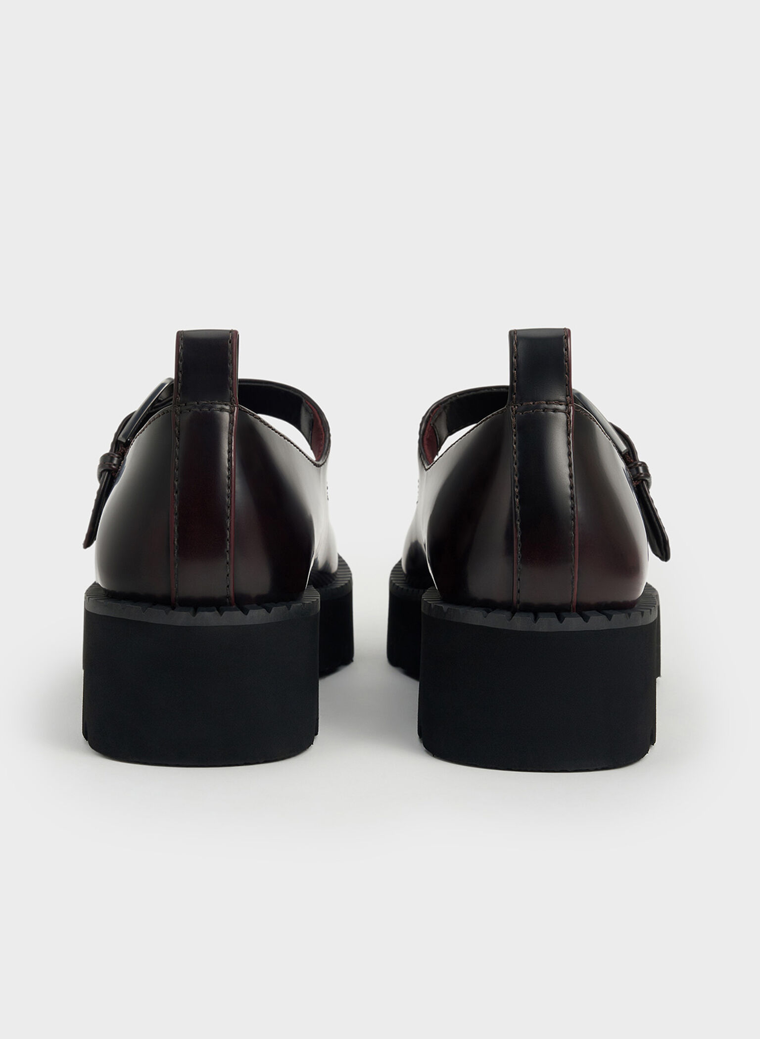 Buckled Ridged-Sole Chunky Mary Janes, Burgundy, hi-res