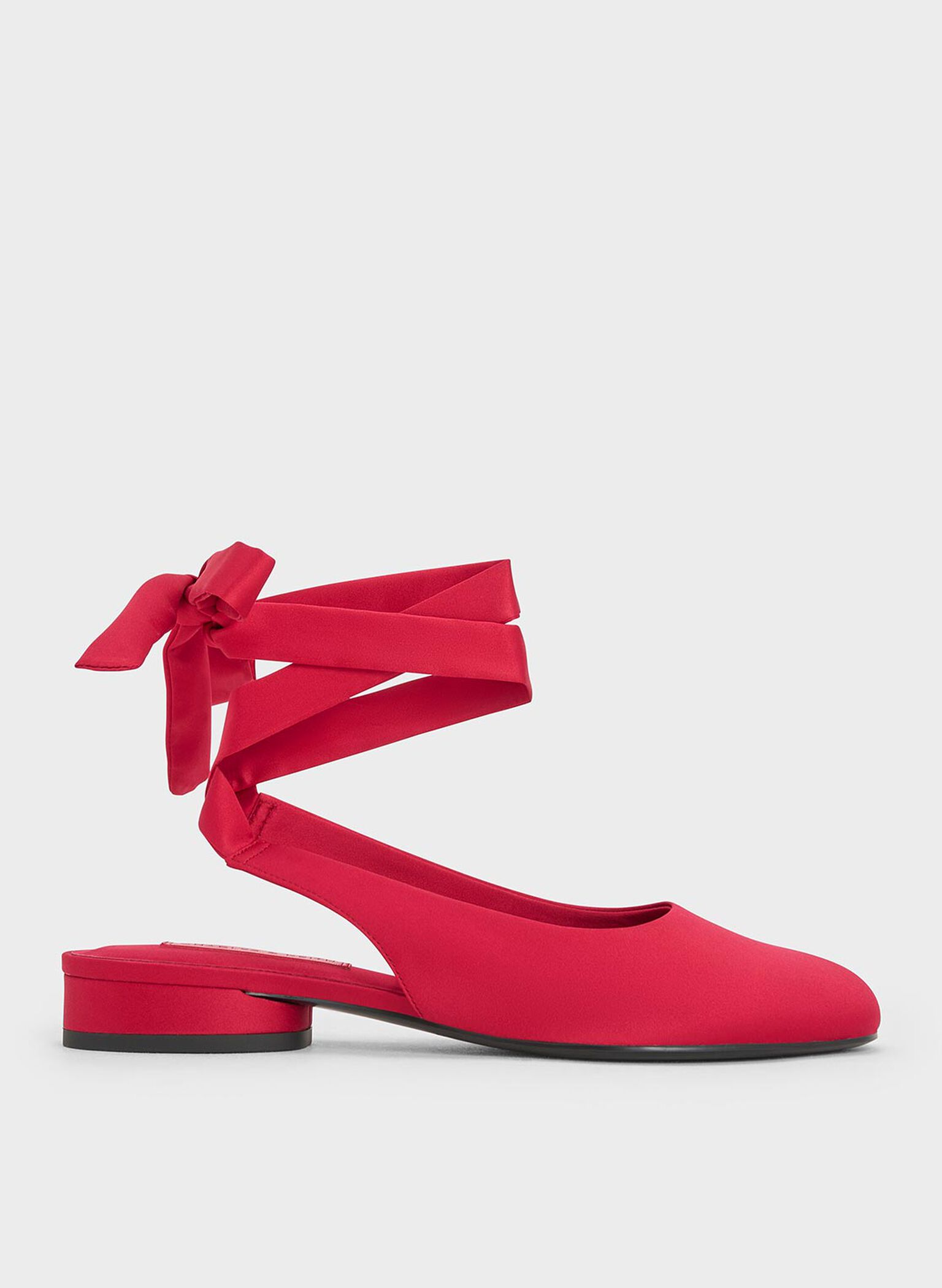 Satin Tie-Around Ballet Flats, Red, hi-res