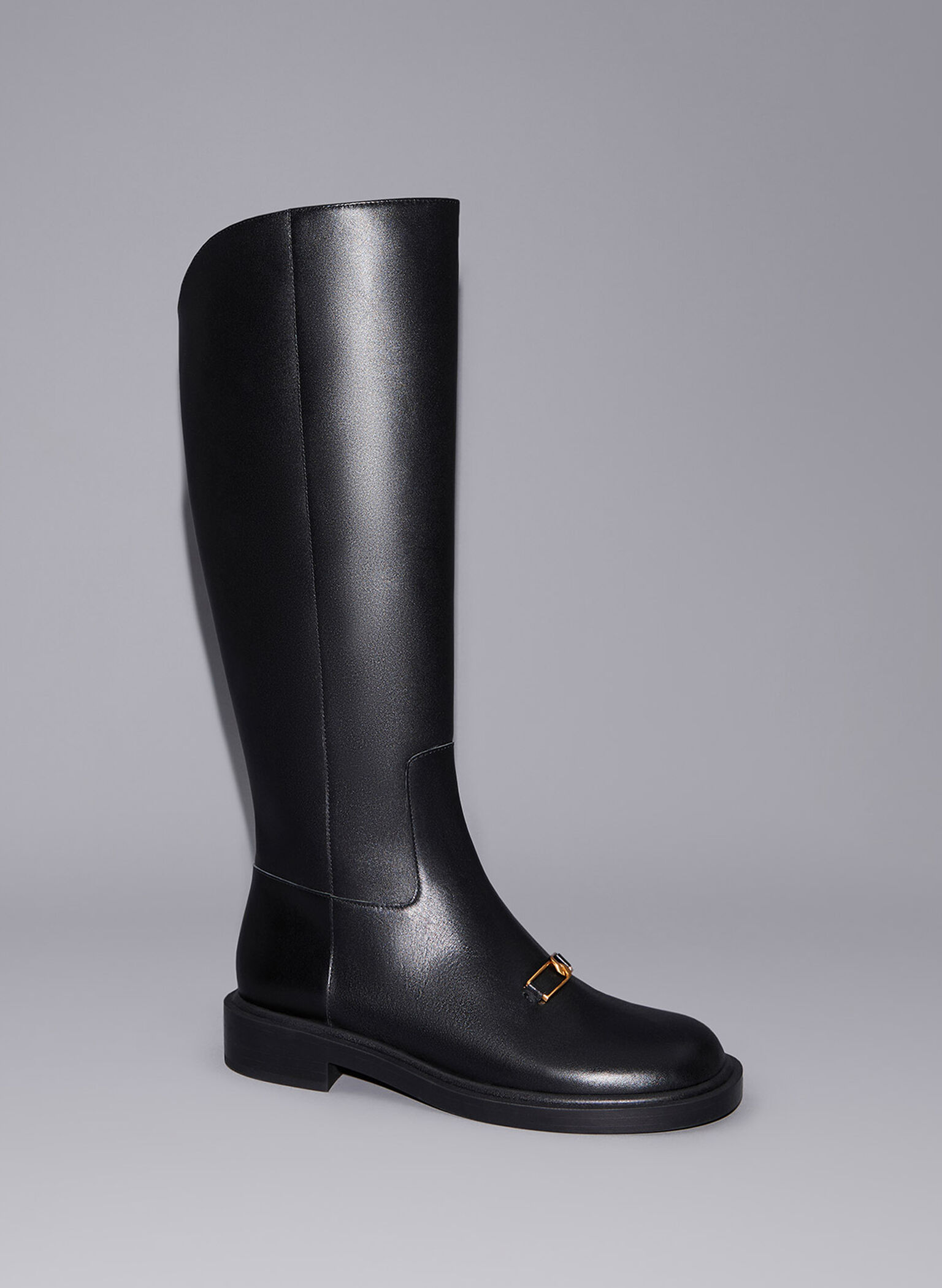 Gabine Leather Interlocking-Accent Knee-High Boots, Black, hi-res