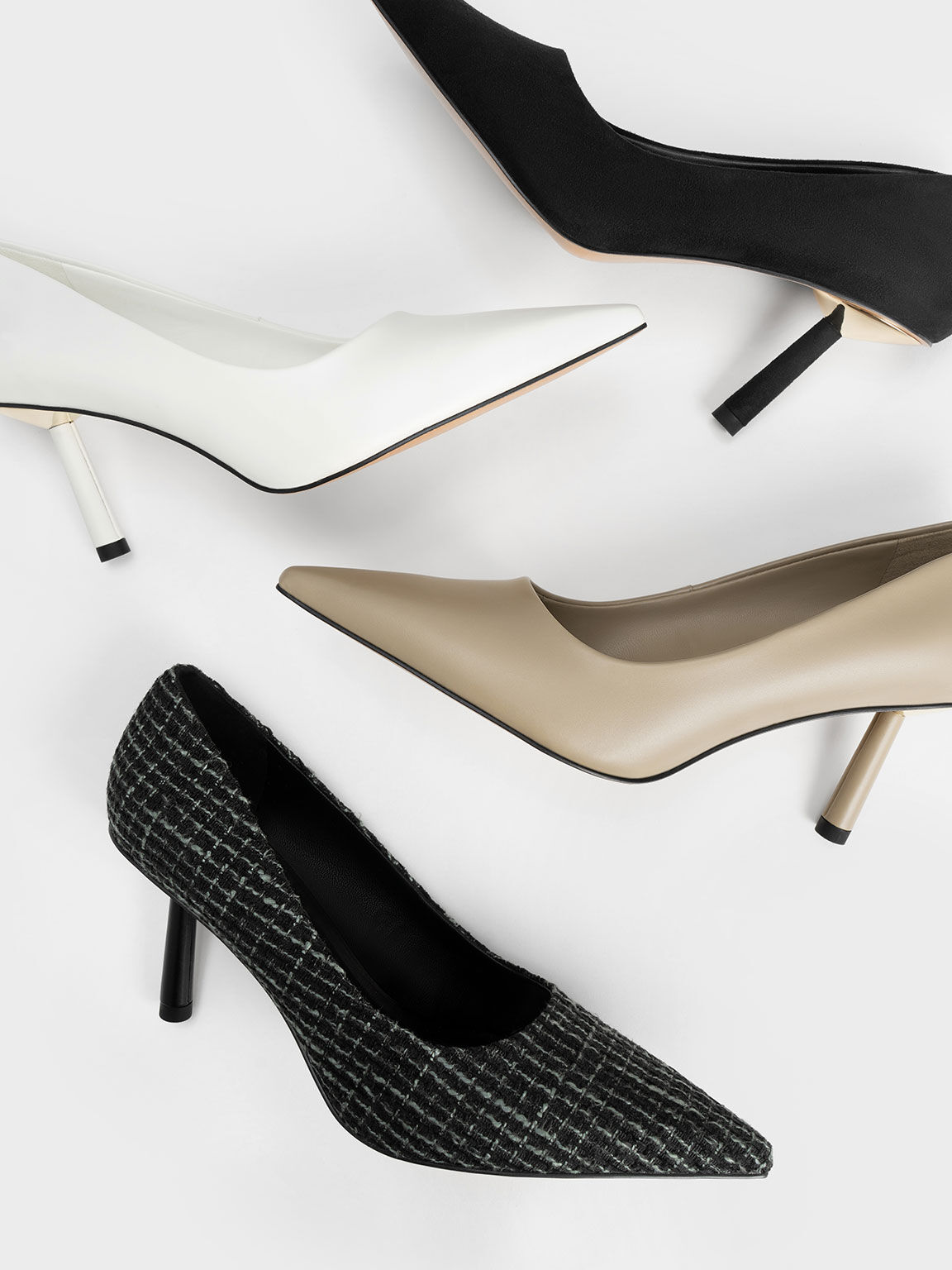 Pointed Toe Cylindrical Heel Pumps Chalk