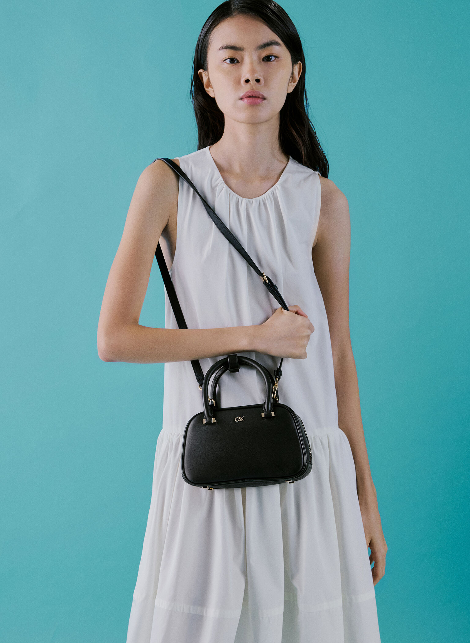 Leather Bowling Bag, Black, hi-res