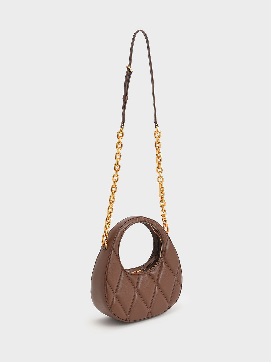 Candy Quilted Crescent Bag, Brown, hi-res
