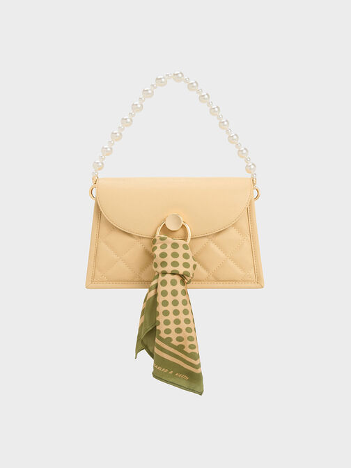 Mini Roza Beaded Handle Scarf Bag, Beige, hi-res