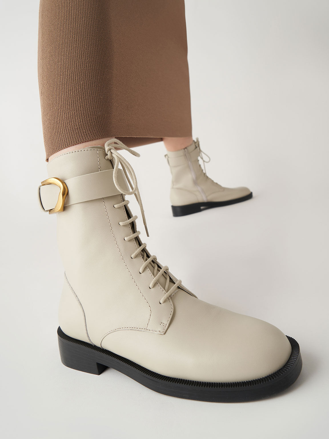 Gabine Buckled Leather Ankle Boots​, Chalk, hi-res