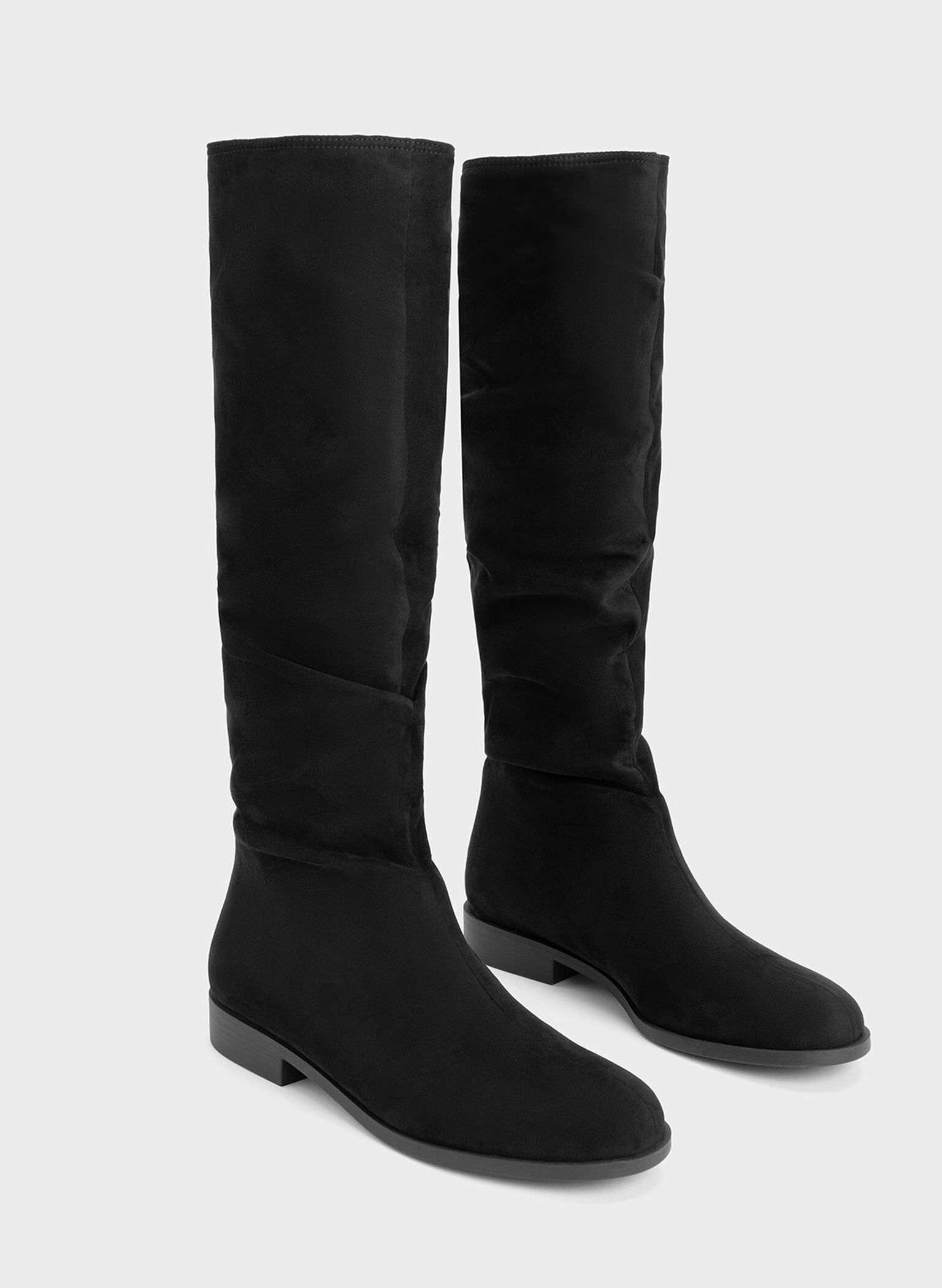 Textured Ruched Knee-High Boots, Black Textured, hi-res