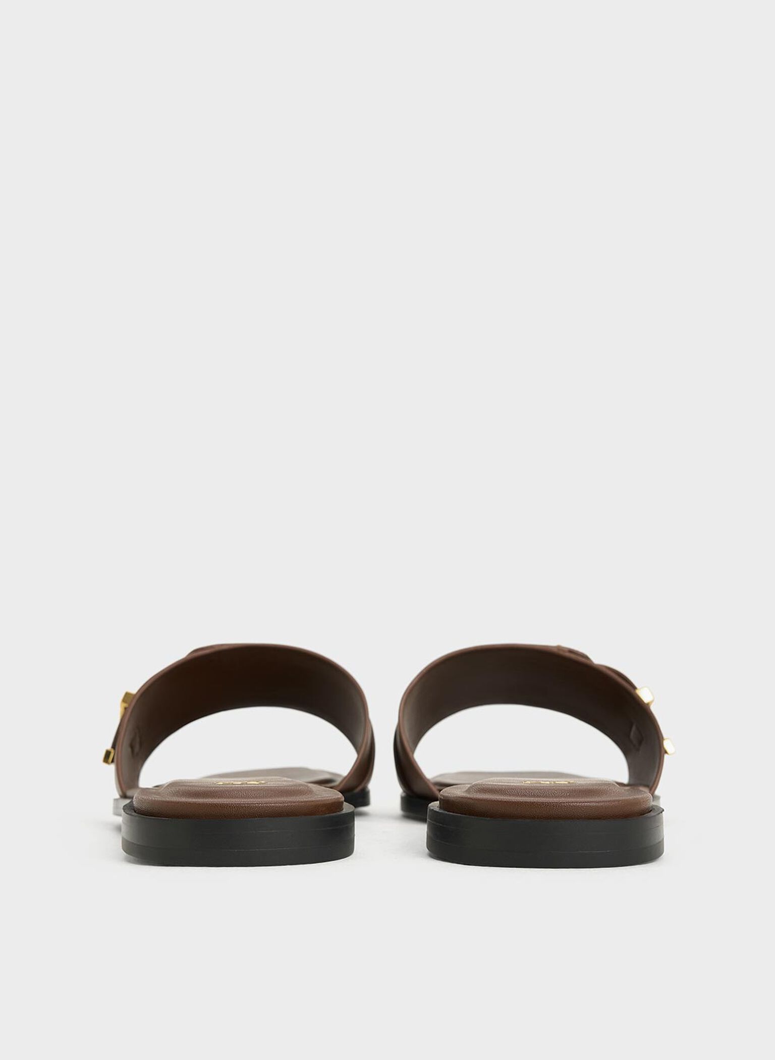 Whitney Leather Buckled Square-Toe Slide Sandals, Dark Brown, hi-res