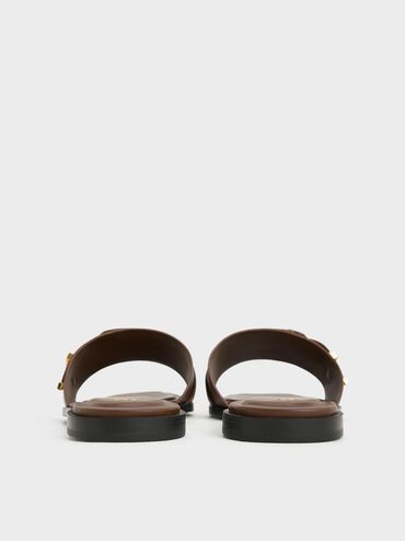 Whitney Leather Buckled Square-Toe Slide Sandals, Dark Brown, hi-res
