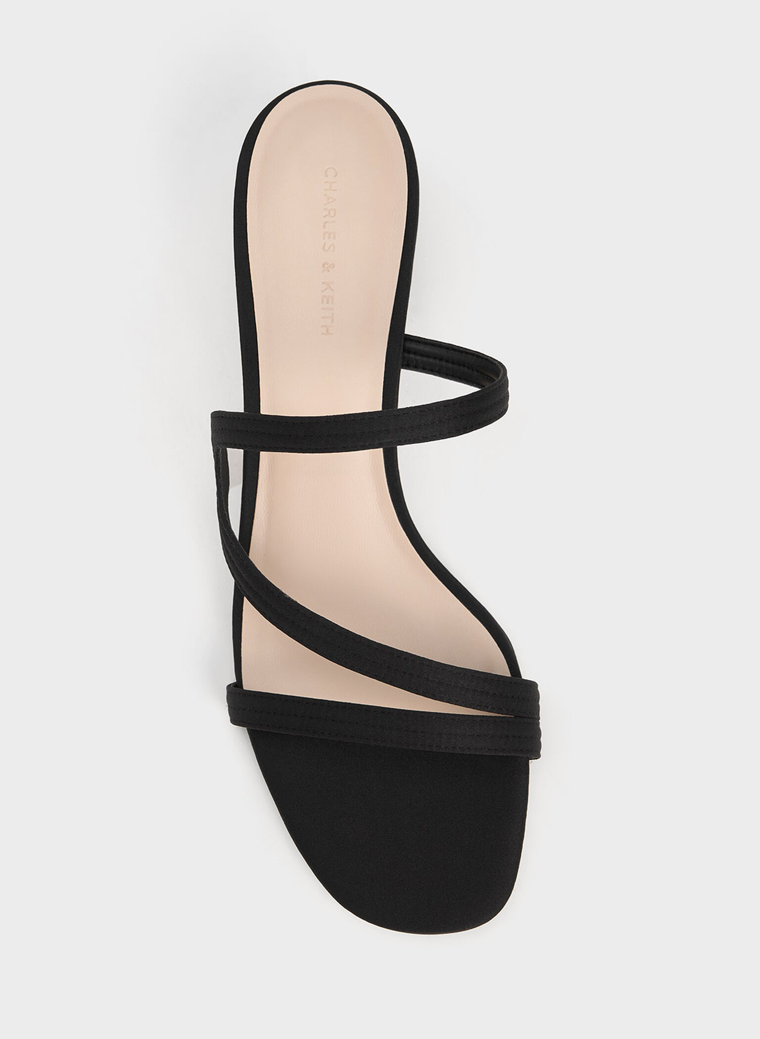 Arden Satin Wavy Strap Mules, Black, hi-res
