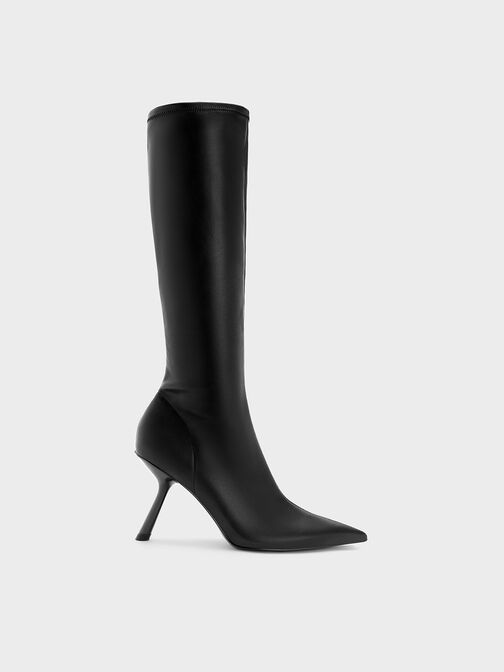 Slant-Heel Knee-High Boots, Black, hi-res