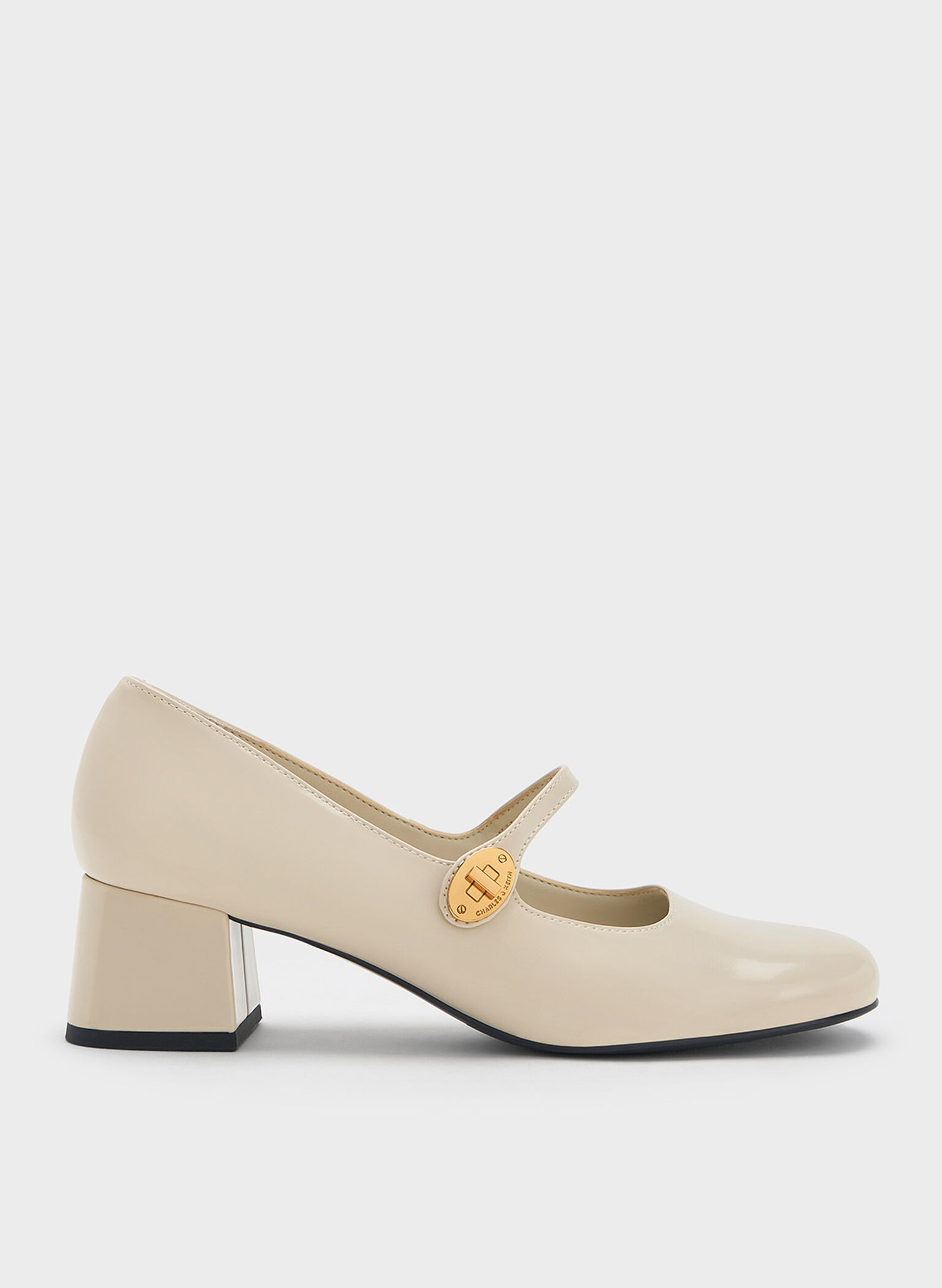 Hettie Patent Metallic-Buckle Block-Heel Mary Janes, Chalk, hi-res