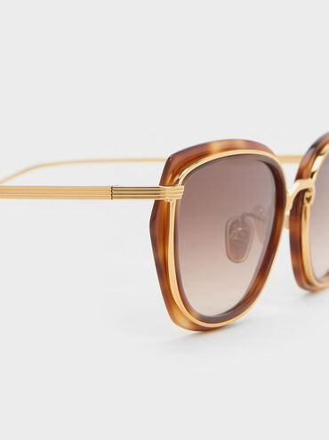 Tortoiseshell Metallic Rim Geometric-Frame Sunglasses, T. Shell, hi-res