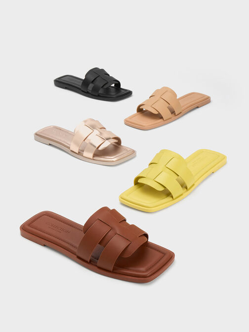 Trichelle Interwoven Leather Slide Sandals, Dark Brown, hi-res