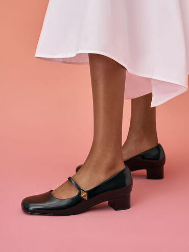 Metallic Accent Mary Jane Pumps, Black, hi-res