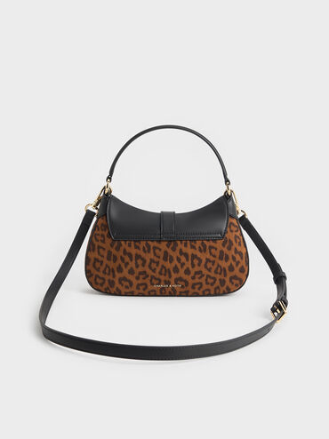 Agatha Leopard-Print Chain-Accent Hobo Bag, Multi, hi-res