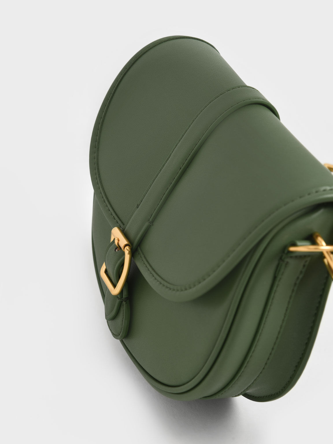 Dark Green Flora Belted Saddle Bag - CHARLES & KEITH UK