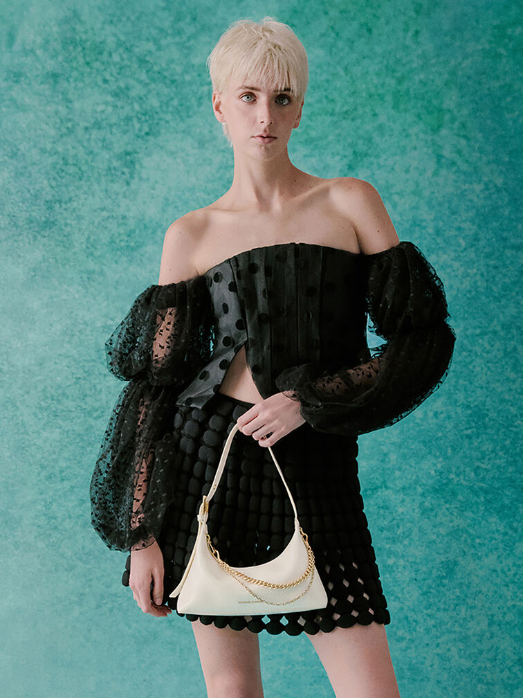 Atwood Chain-Embellished Shoulder Bag, Cream, hi-res